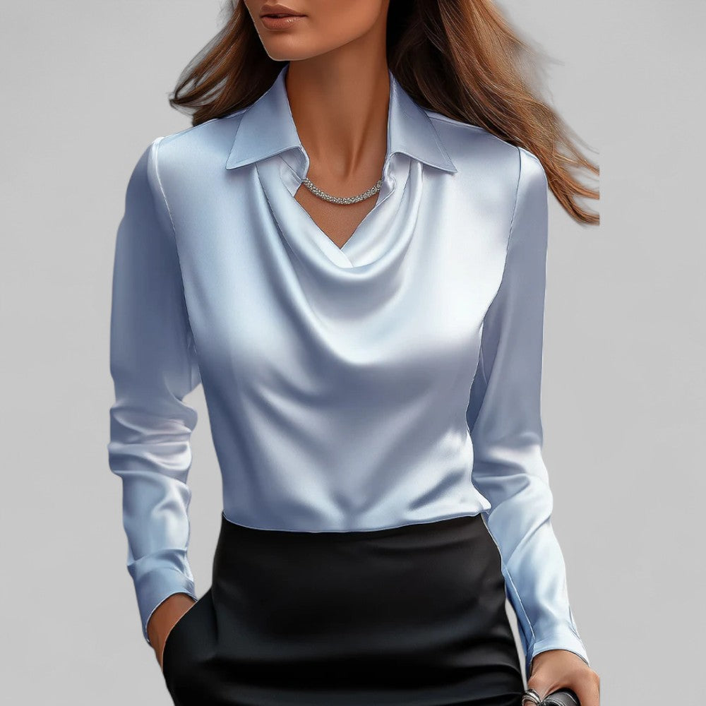 Women's Flowing Satin Blouse for Evening Wear in Blue