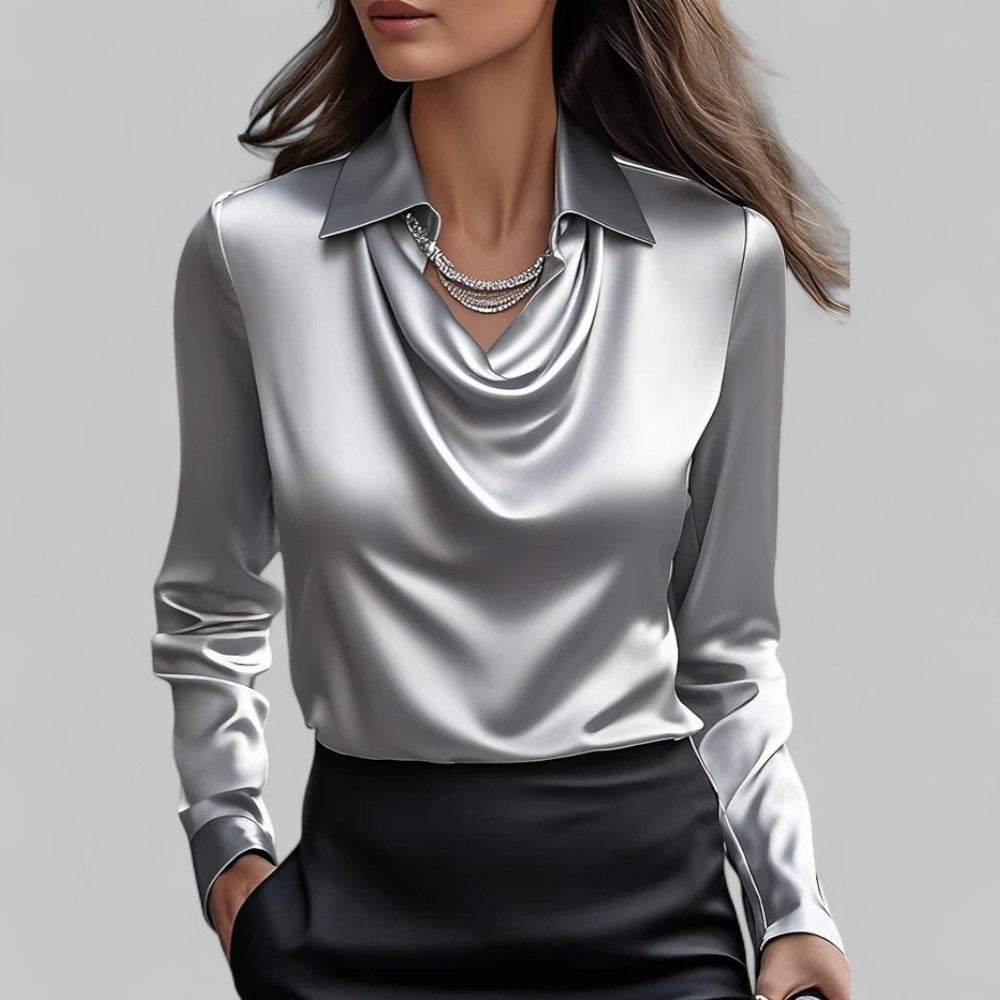 Women's Flowing Satin Blouse for Evening Wear in Grey