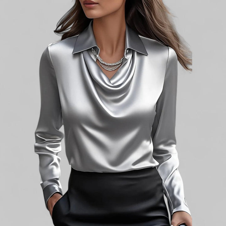 Women's Flowing Satin Blouse for Evening Wear in Grey