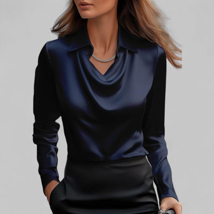 Women's Flowing Satin Blouse for Evening Wear in Navy