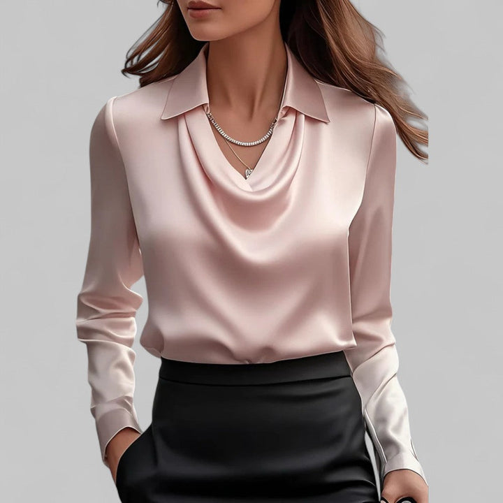 Women's Flowing Satin Blouse for Evening Wear in Pink