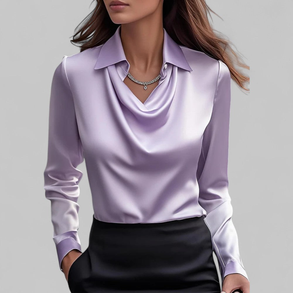 Women's Flowing Satin Blouse for Evening Wear in Purple