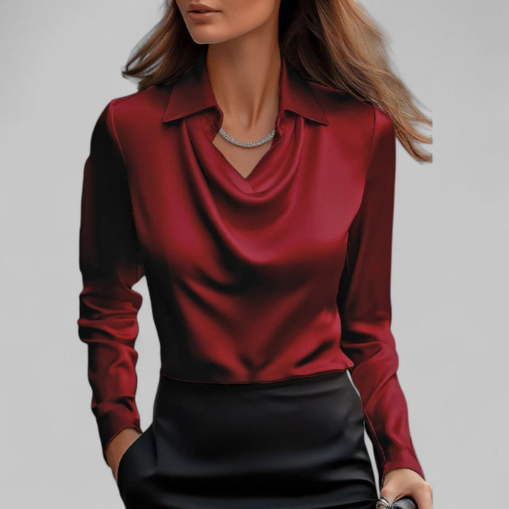 Women's Flowing Satin Blouse for Evening Wear in Red