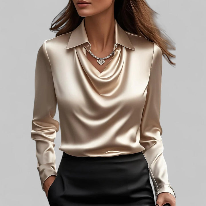 Women's Flowing Satin Blouse for Evening Wear in Sekt