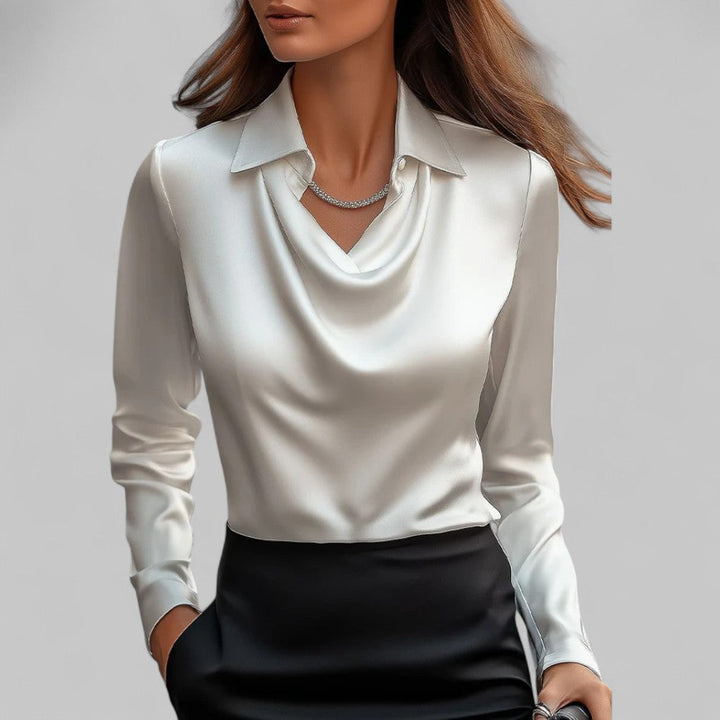 Women's Flowing Satin Blouse for Evening Wear in White