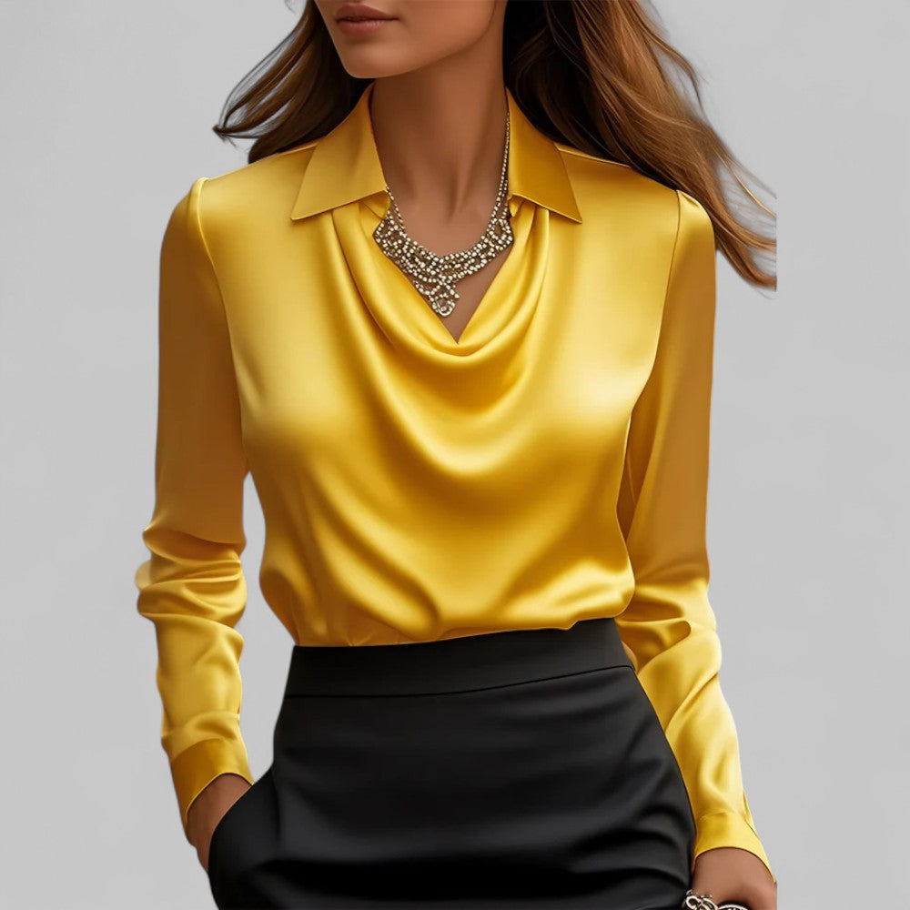 Women's Flowing Satin Blouse for Evening Wear in Yellow