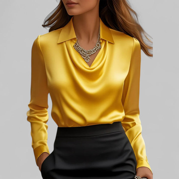 Women's Flowing Satin Blouse for Evening Wear in Yellow