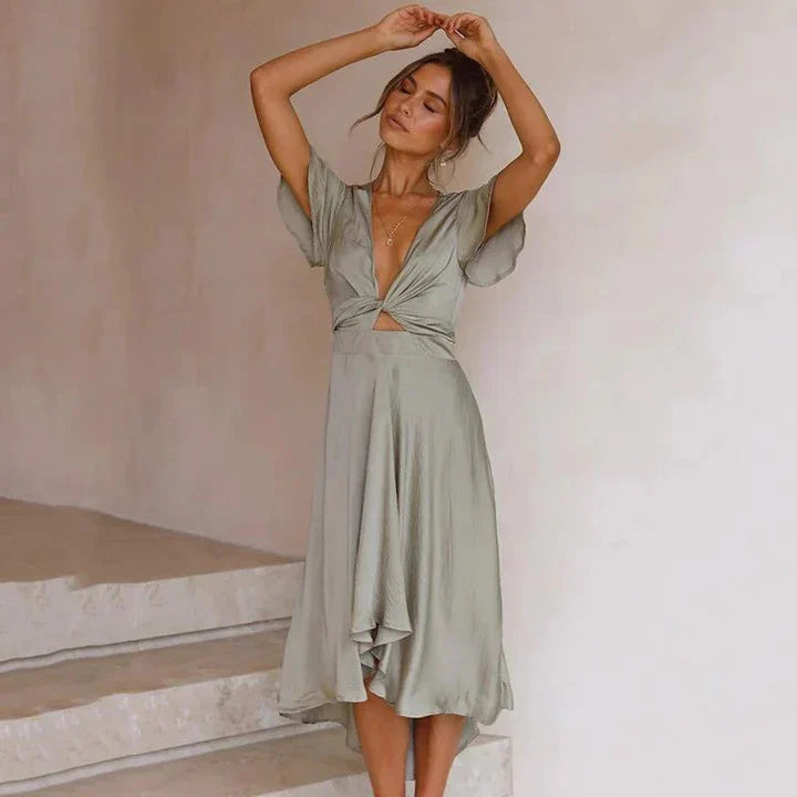 Women's Flowy Summer Dress for Special Occasions in Green