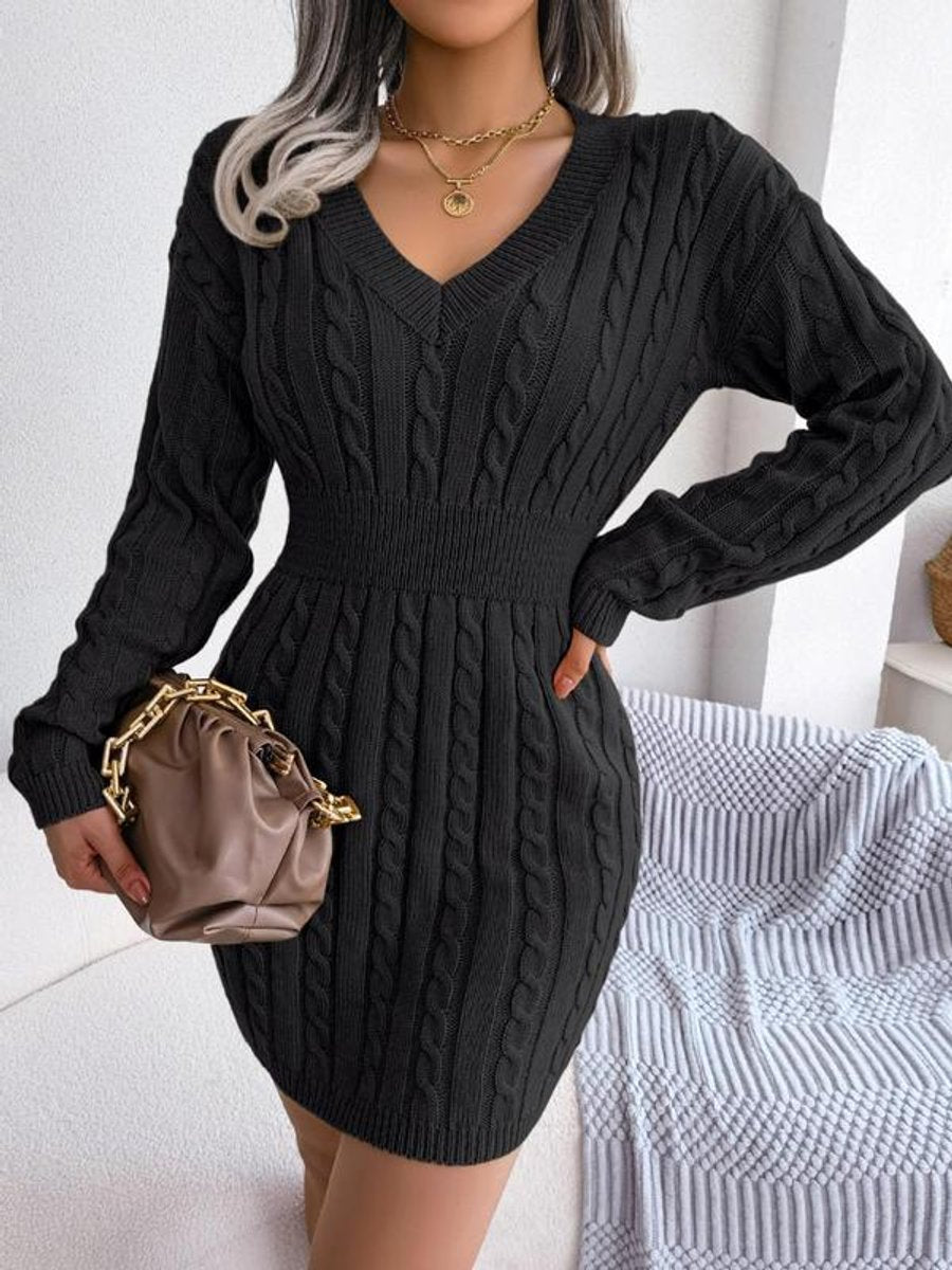 Women's Formal Long Sleeve Knitted Dress in Black