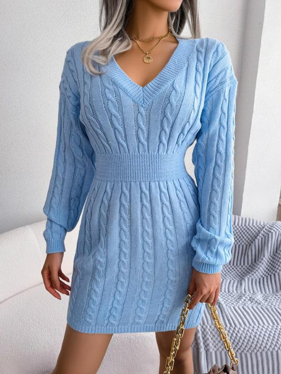 Women's Formal Long Sleeve Knitted Dress in Blue