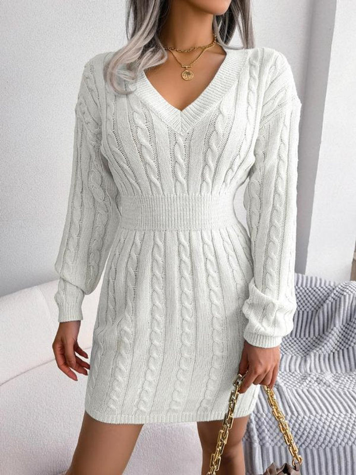 Women's Formal Long Sleeve Knitted Dress in Cremeweiß