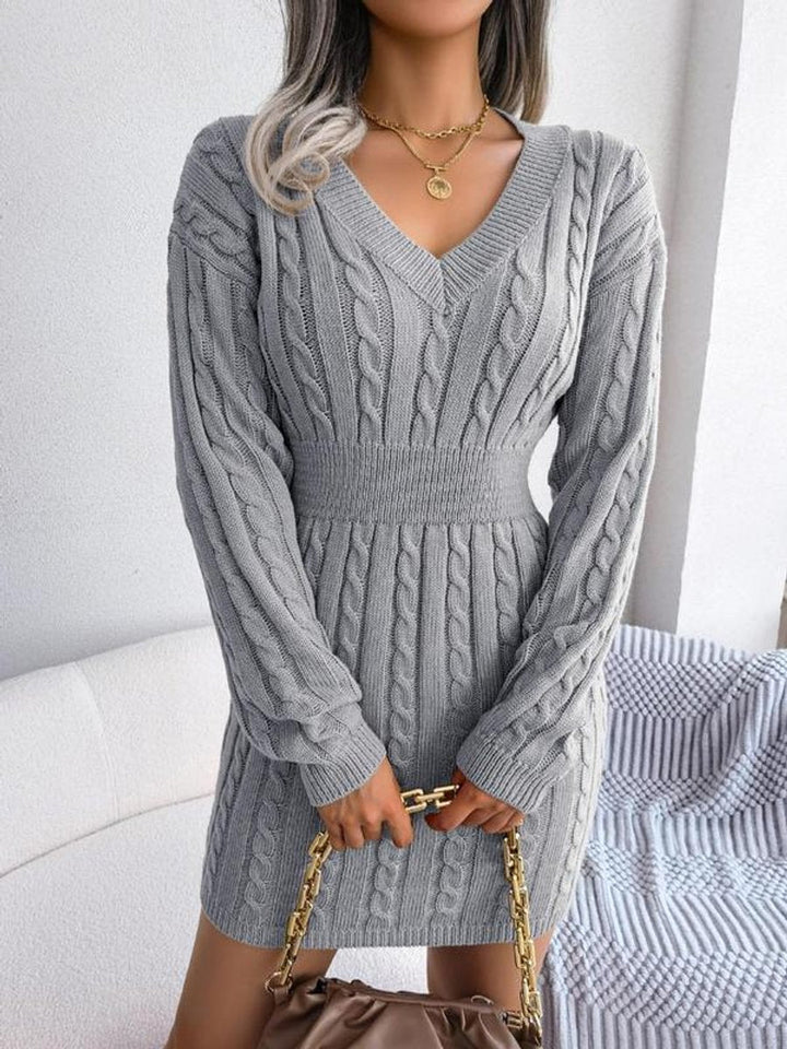 Women's Formal Long Sleeve Knitted Dress in Grey