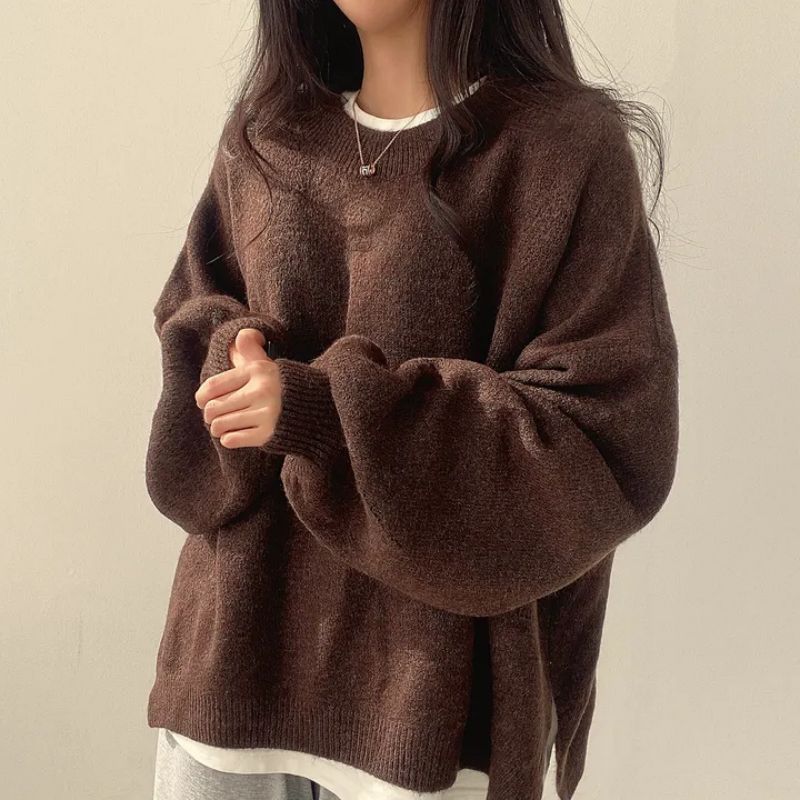 Women's Funny Christmas Jumper with Drop Shoulders in Brown