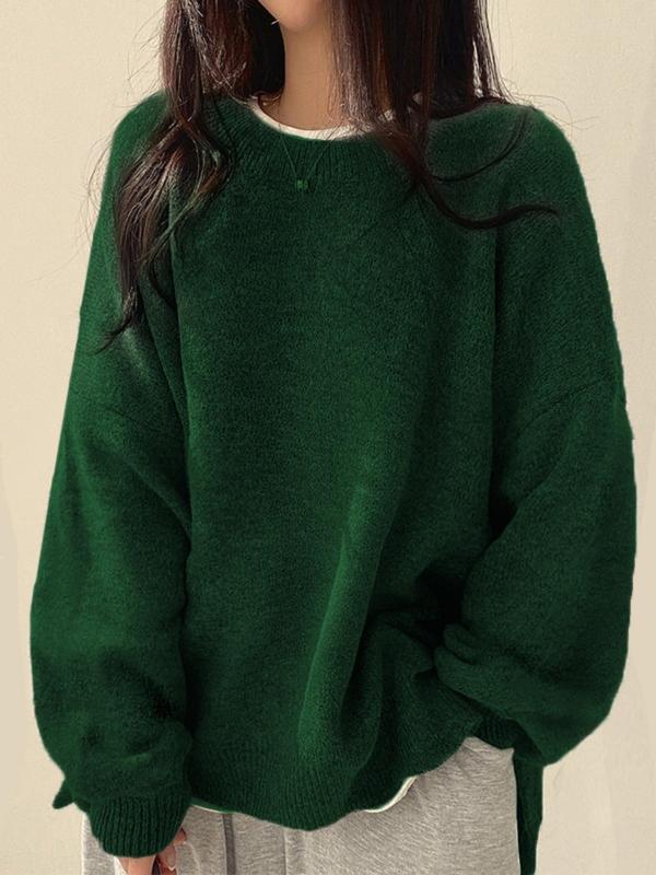 Women's Funny Christmas Jumper with Drop Shoulders in Dark Green