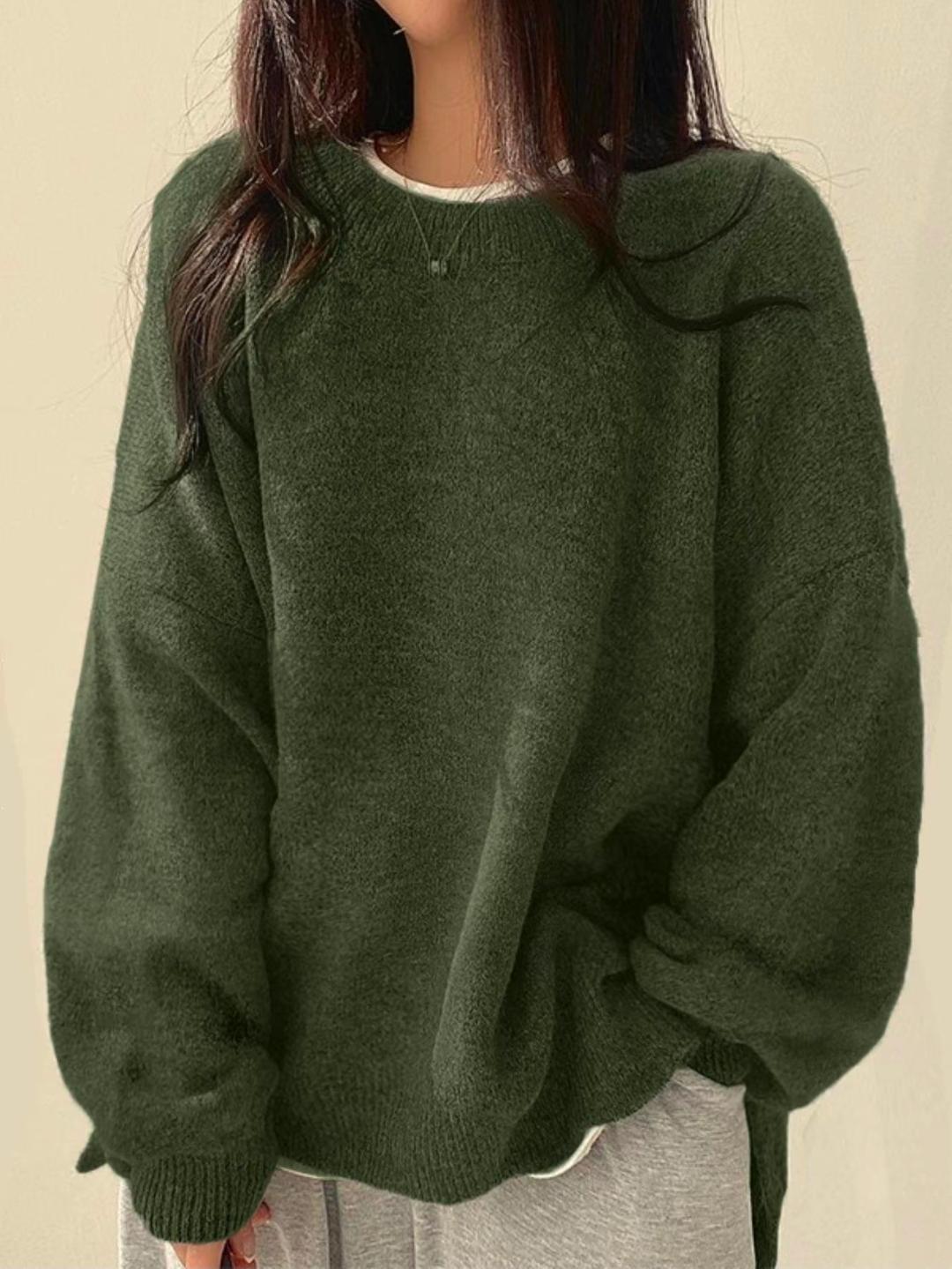 Women's Funny Christmas Jumper with Drop Shoulders in Olive