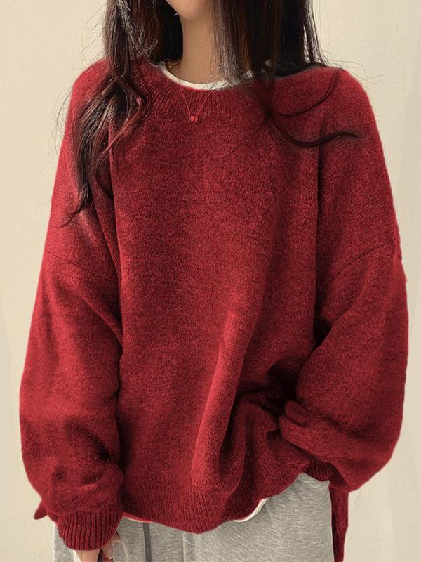 Women's Funny Christmas Jumper with Drop Shoulders in Red
