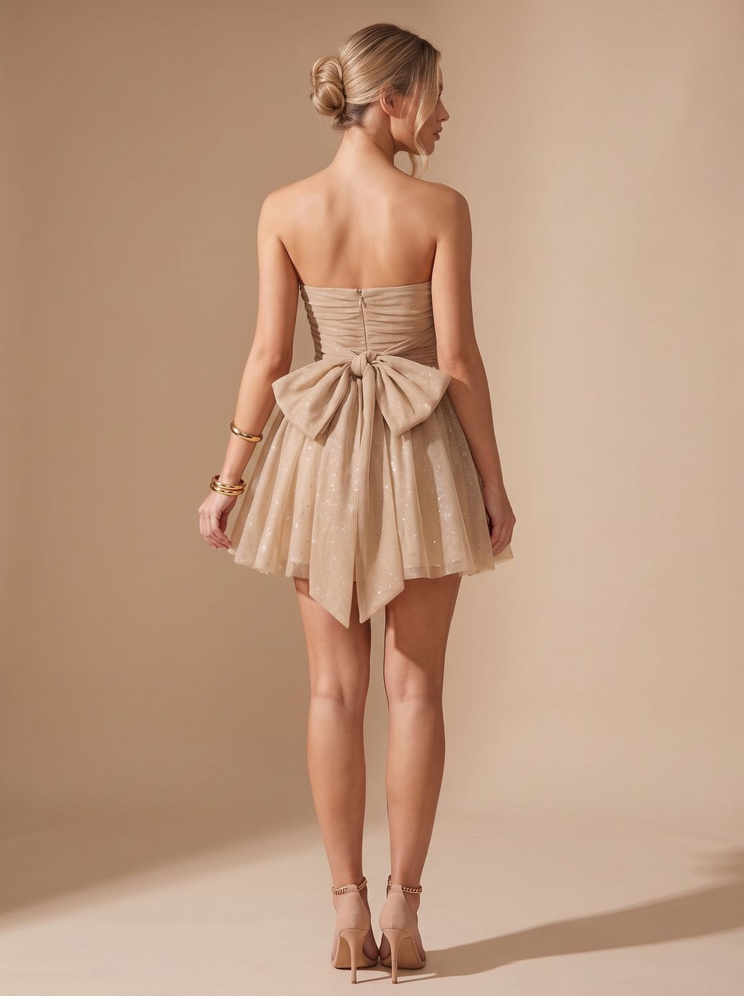 Women's Glitter Mini Christmas Party Dress in Gold-coloured