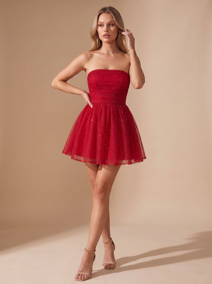 Women's Glitter Mini Christmas Party Dress in Red