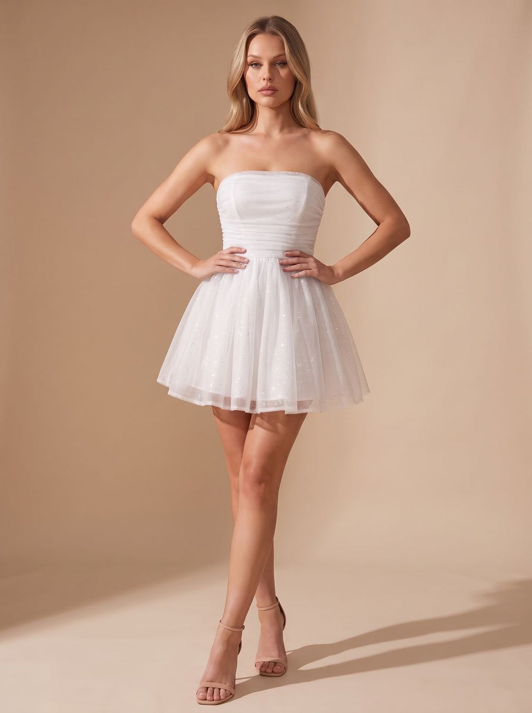 Women's Glitter Mini Christmas Party Dress in White