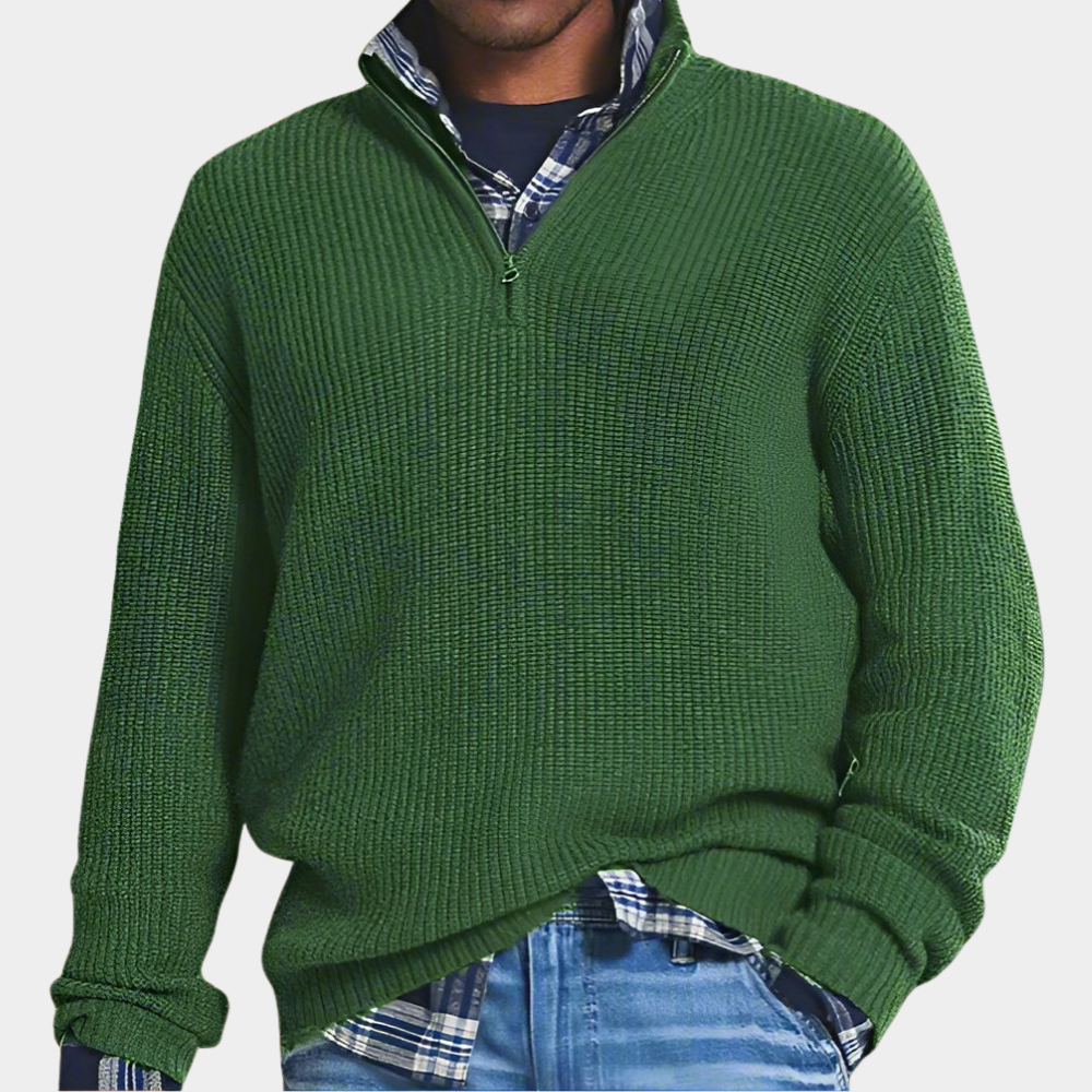 Women's Half-Zip Sweater for Autumn in Green