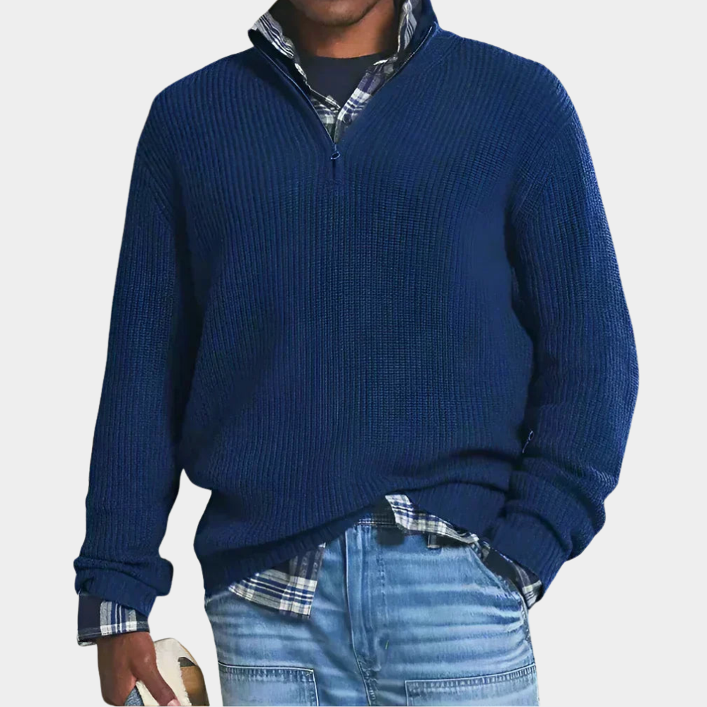 Women's Half-Zip Sweater for Autumn in Navy