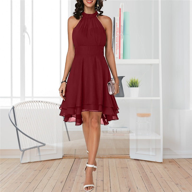 Women's Halter Dress for Versatile Wear in Red