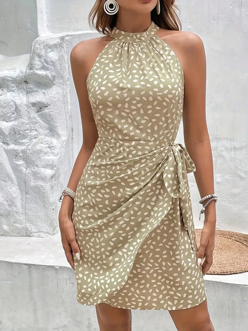Women's Halter Wrap Dress for Summer in Khaki