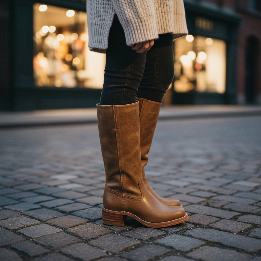 Women's High-Shaft Leather Boots for Autumn