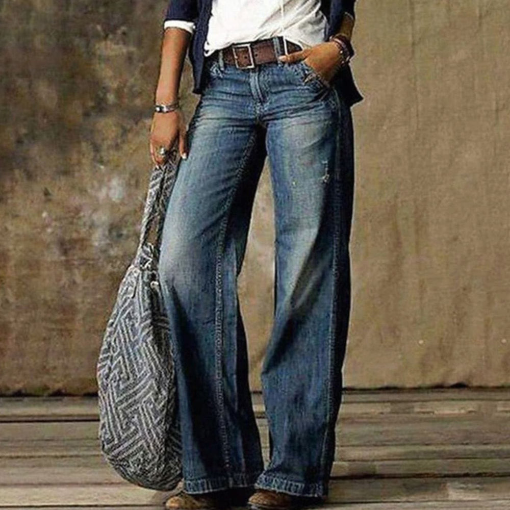 Women's High-Waist Faded Wide-Leg Jeans in Blue