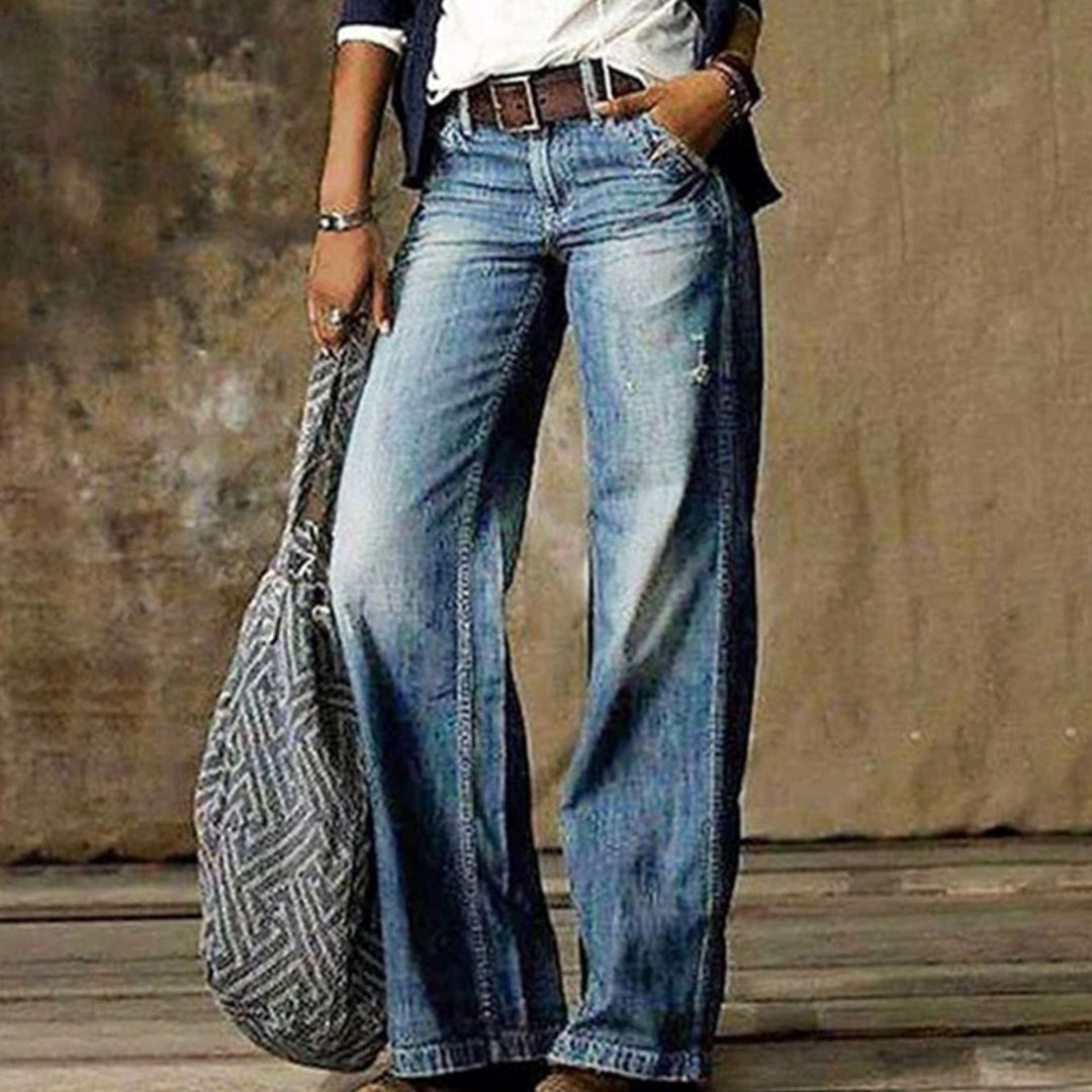 Women's High-Waist Faded Wide-Leg Jeans in Light Blue