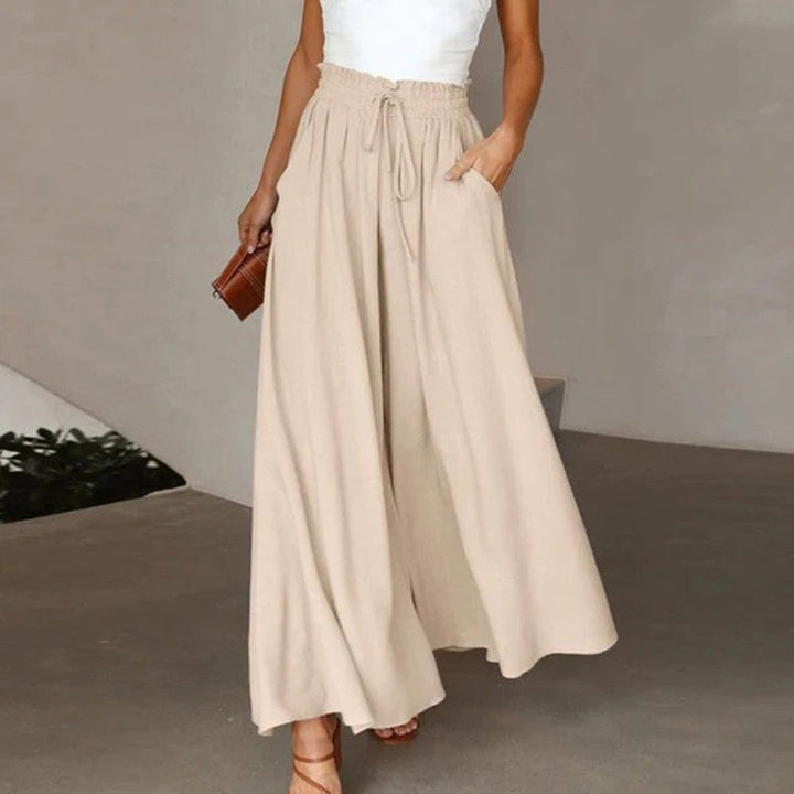 Women's High Waist Linen Wide Leg Pants in Beige