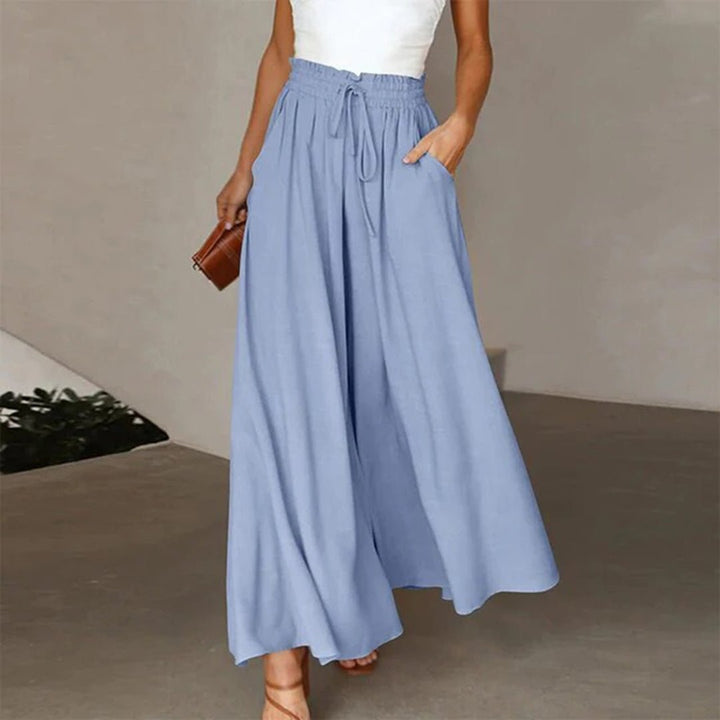 Women's High Waist Linen Wide Leg Pants in Blue