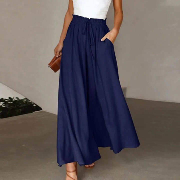 Women's High Waist Linen Wide Leg Pants in Dark Blue