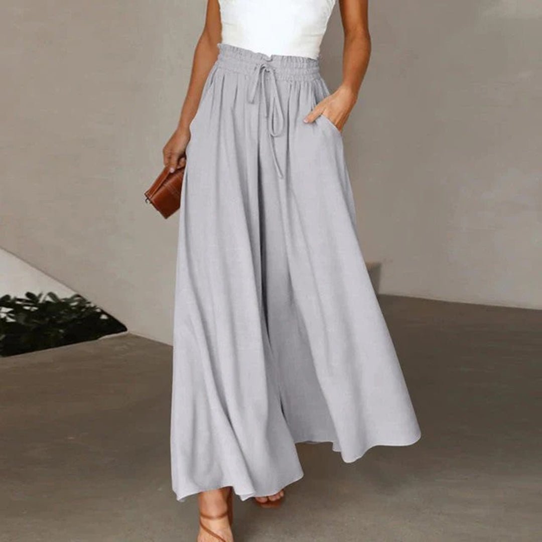 Women's High Waist Linen Wide Leg Pants in Grey