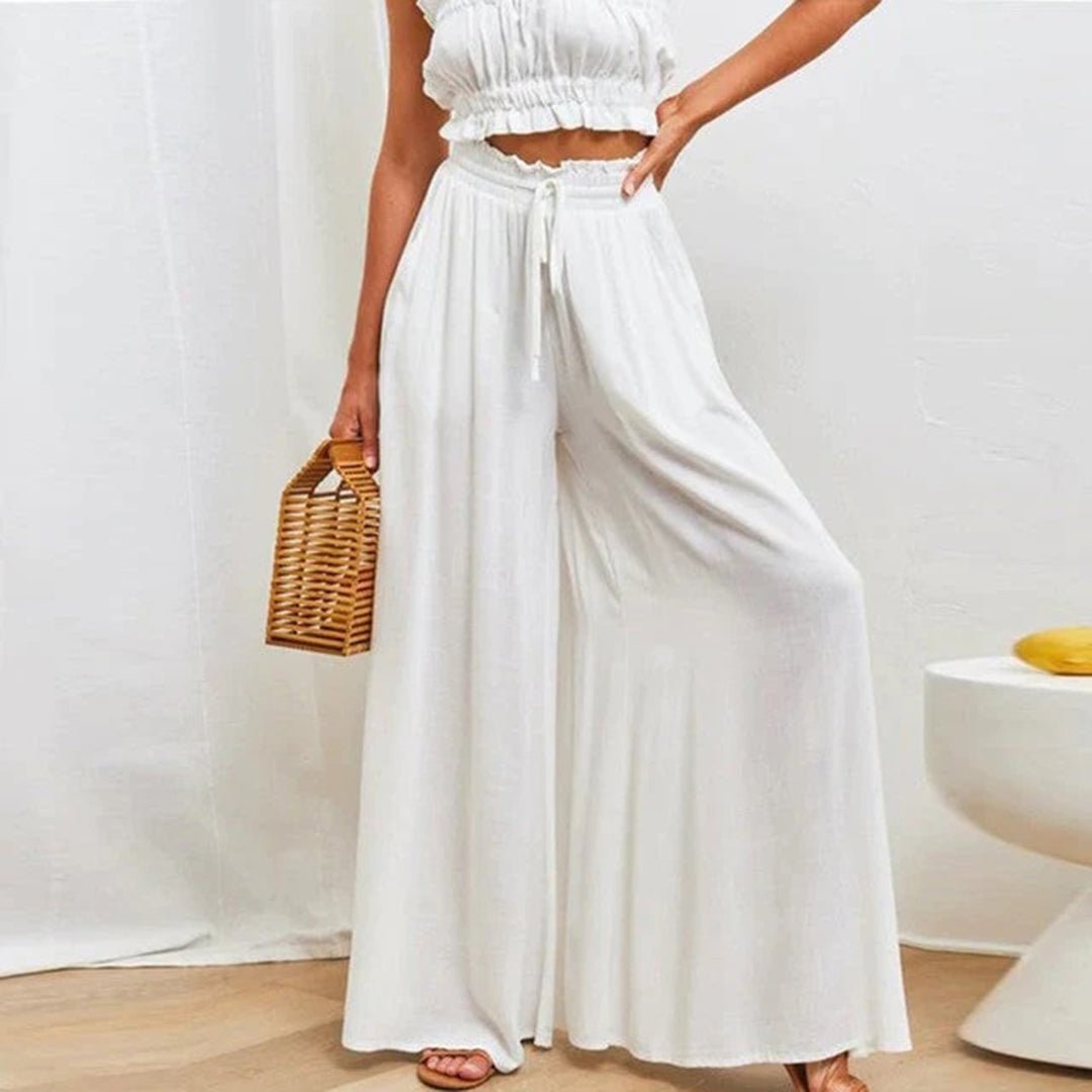 Women's High Waist Linen Wide Leg Pants in White