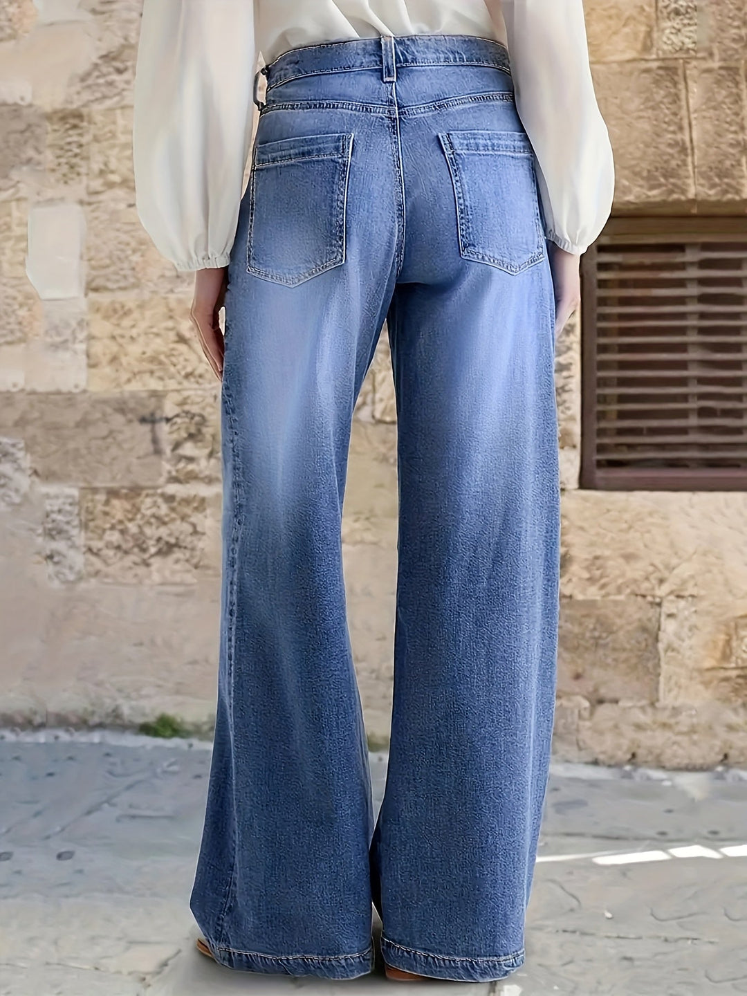 Women's High-Waist Wide Leg Jeans for Autumn in Blue