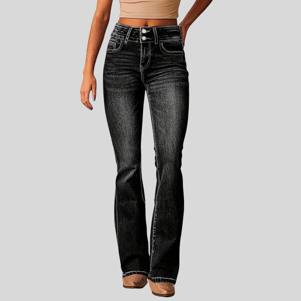 Women's High-Waist Wide-Leg Washed Jeans in Black