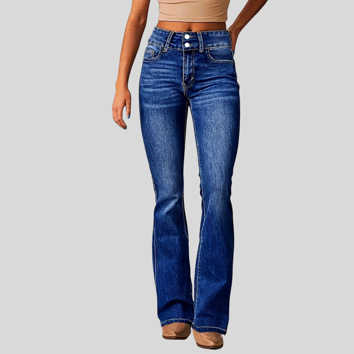 Women's High-Waist Wide-Leg Washed Jeans in Dark Blue