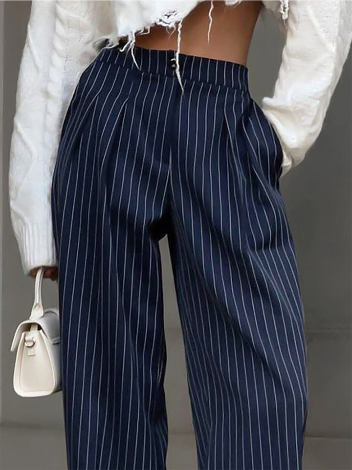 Women's High-Waisted Wide Leg Pants in Pinstripe (2)