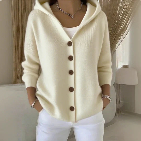 Women's Hooded Cardigan for Autumn Layering in Beige