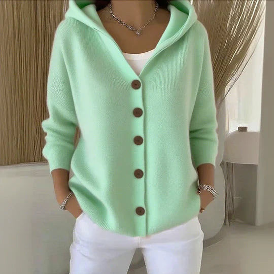Women's Hooded Cardigan for Autumn Layering in Green