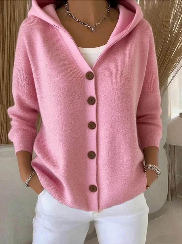 Women's Hooded Cardigan for Autumn Layering in Pink