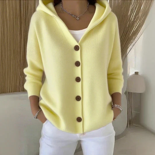 Women's Hooded Cardigan for Autumn Layering in Yellow