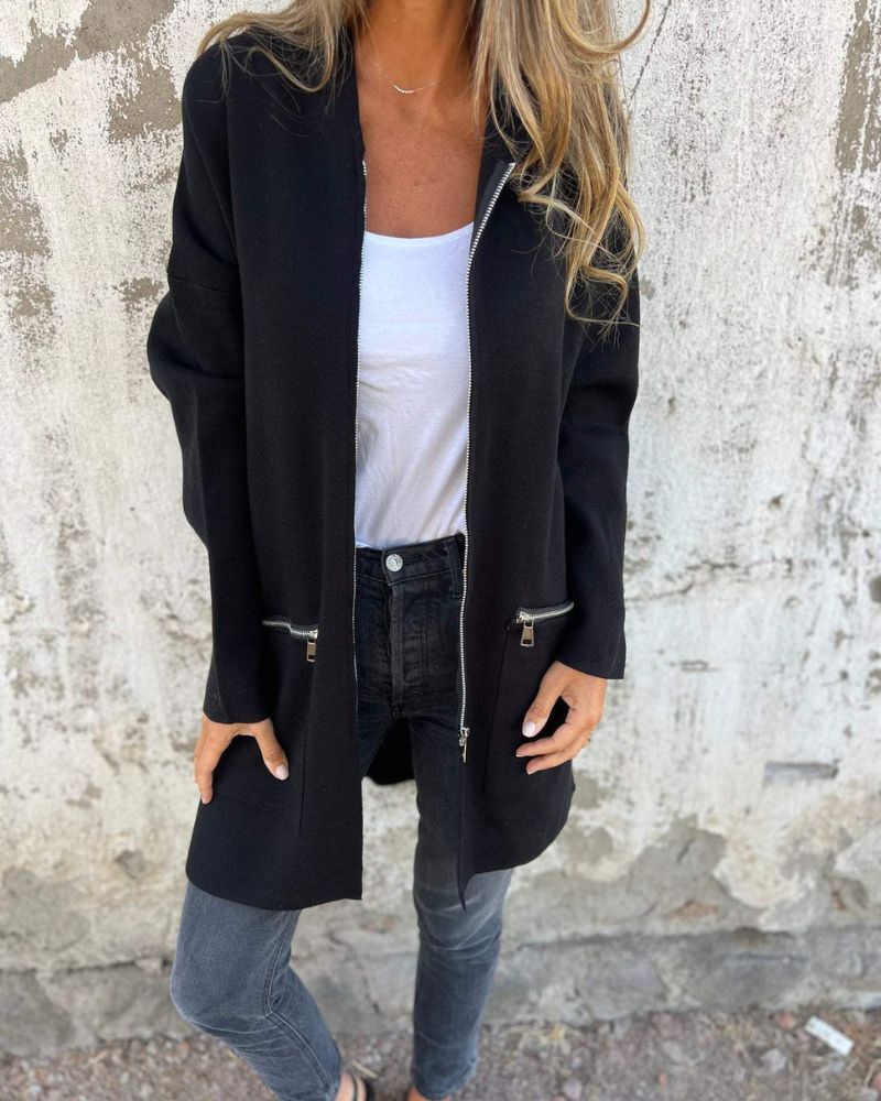 Women's Hooded Cardigan with Long Sleeves in Black