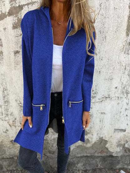 Women's Hooded Cardigan with Long Sleeves in Dark Blue