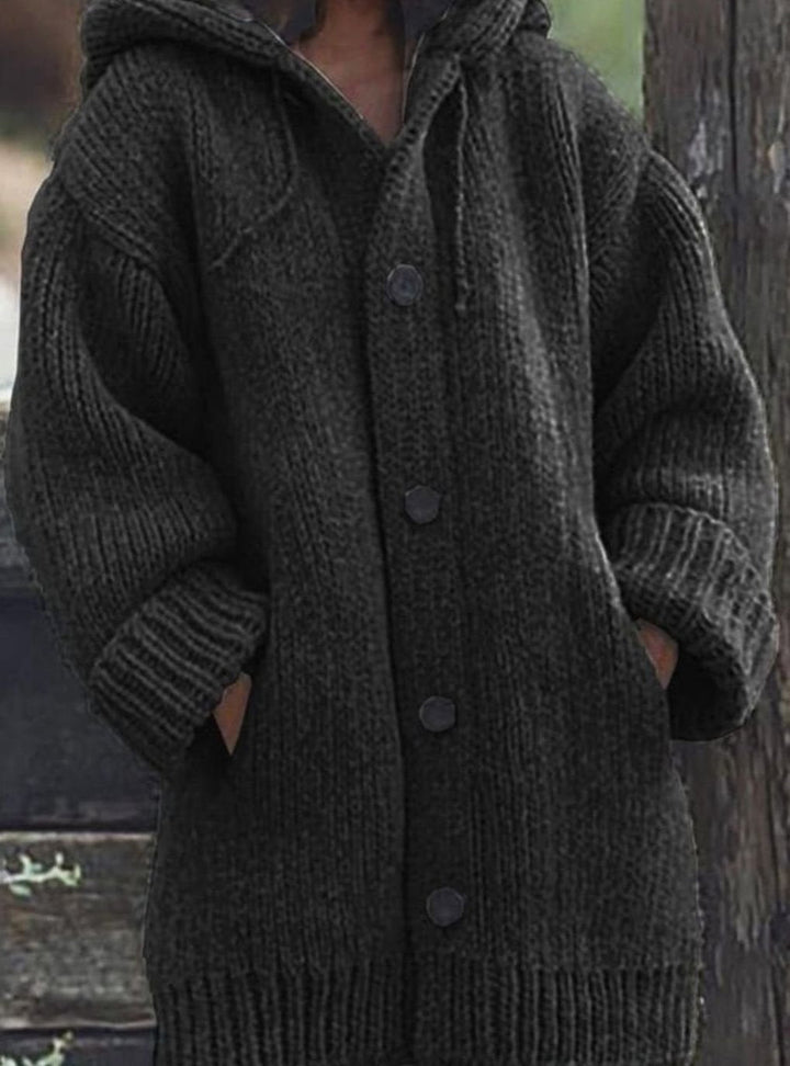 Women's Hooded Chunky Knit Cardigan for Christmas in Black
