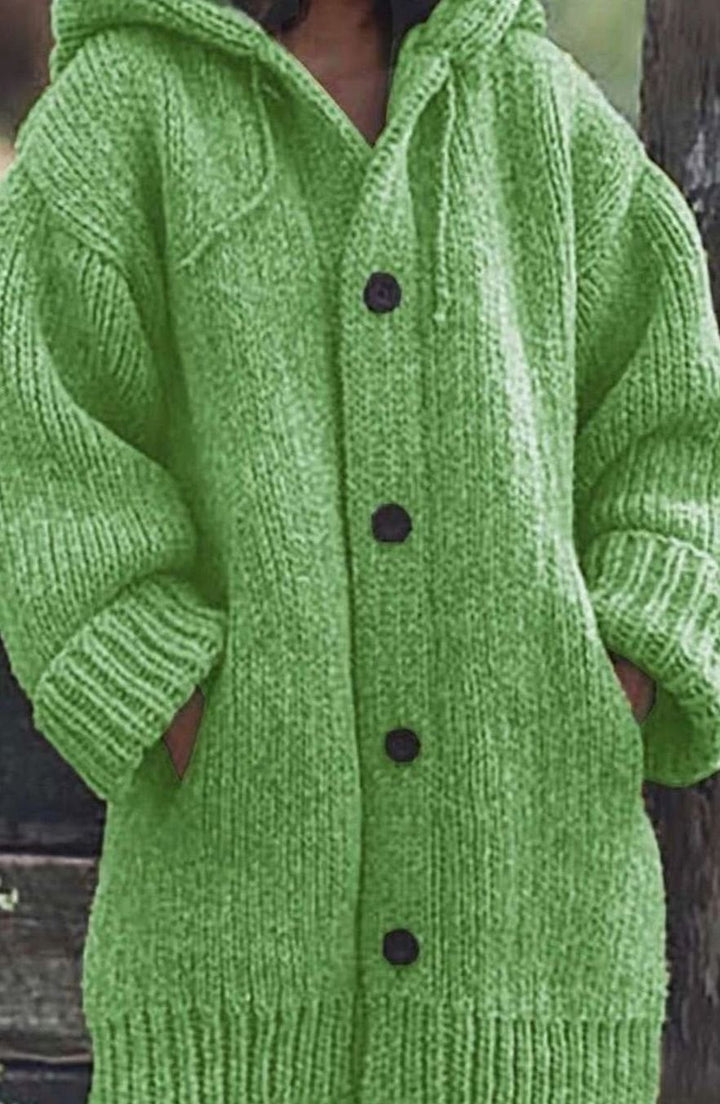 Women's Hooded Chunky Knit Cardigan for Christmas in Green