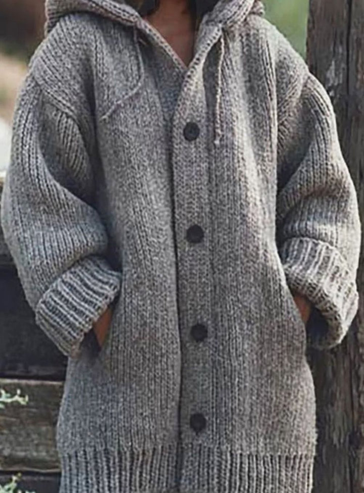Women's Hooded Chunky Knit Cardigan for Christmas in Grey