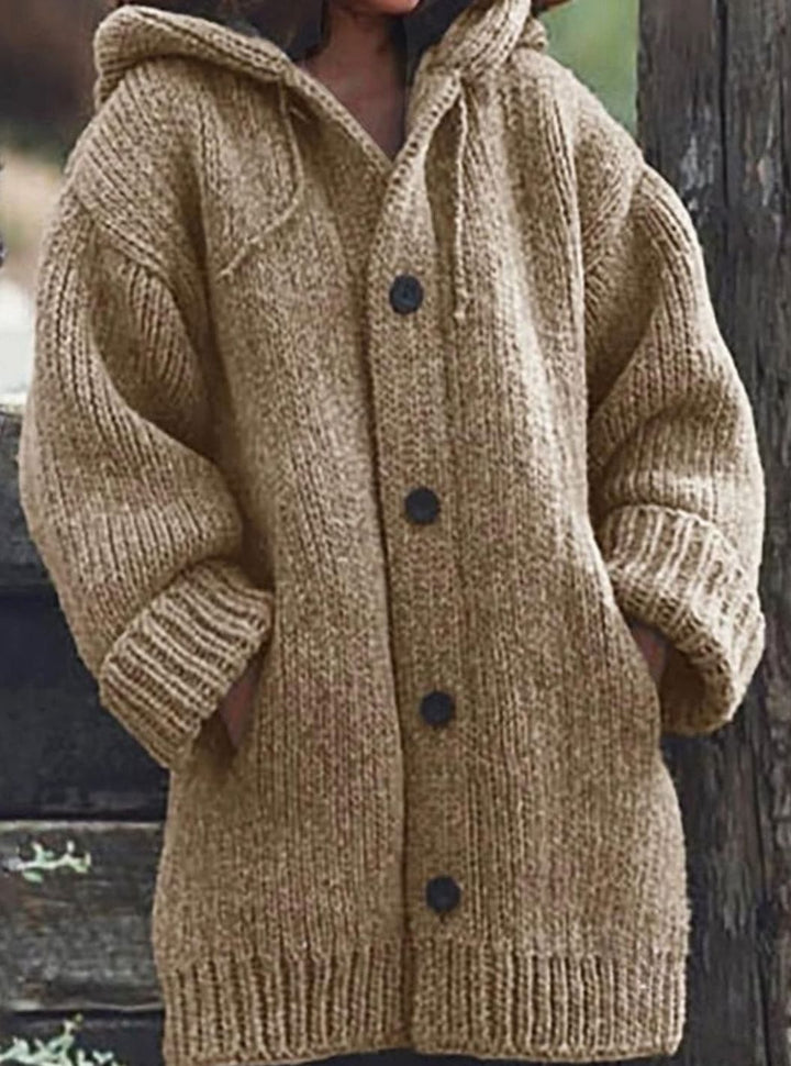 Women's Hooded Chunky Knit Cardigan for Christmas in Khaki