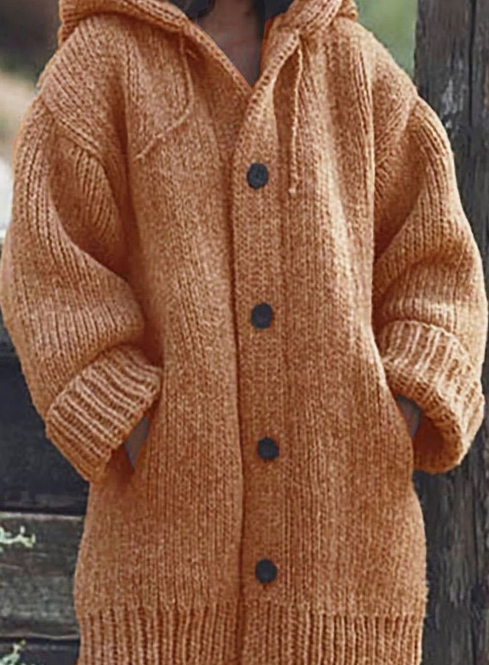 Women's Hooded Chunky Knit Cardigan for Christmas in Orange